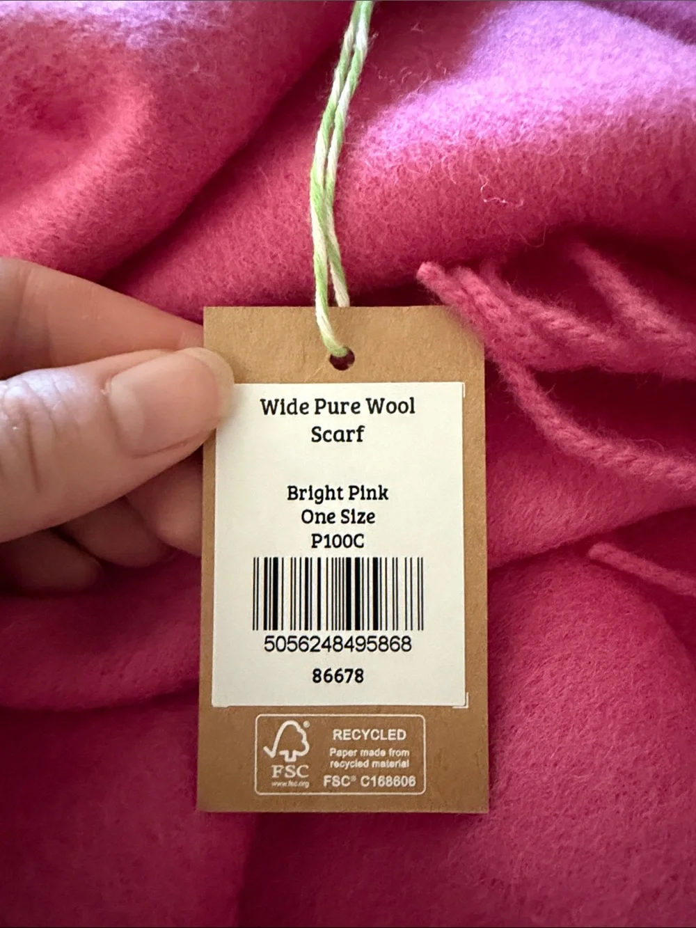 NWT WoolOvers Women’s Pink Fringe Scarf - Classic Wrap 100% Wool